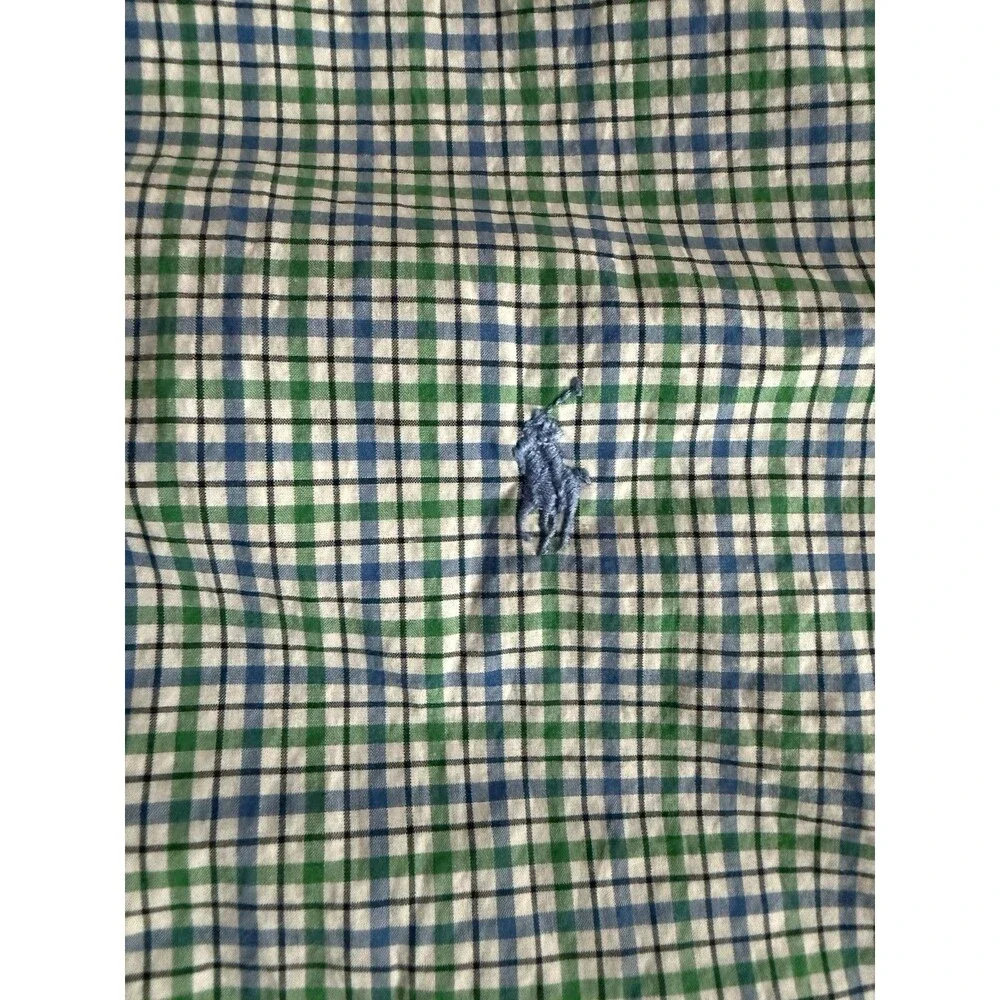 Ralph Lauren Men's M Classic Fit Green Blue White Check Cotton Stretch Shirt - Picture 4 of 7